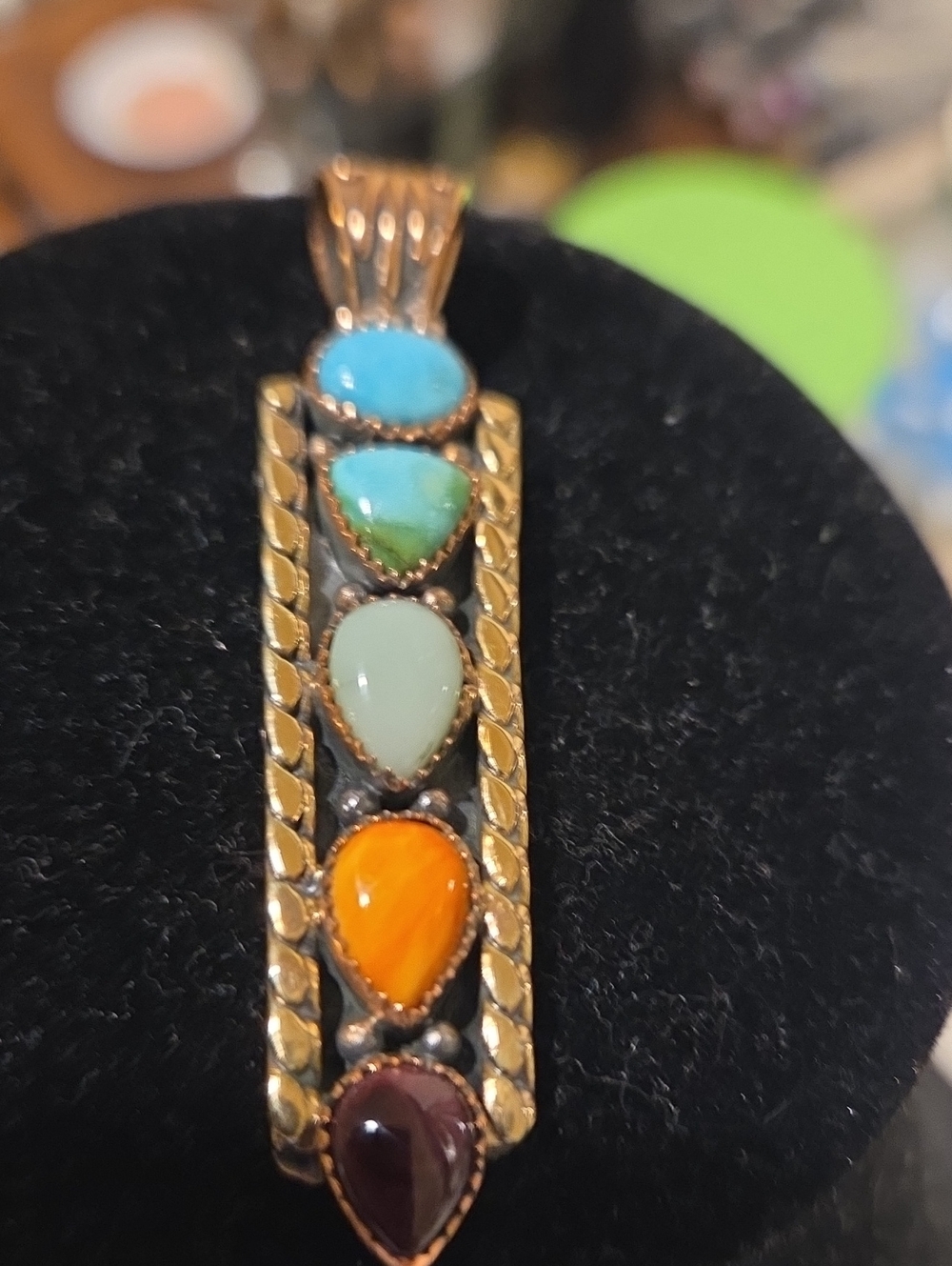 Multistone Teardrop Pendant Necklace - Set In Copper